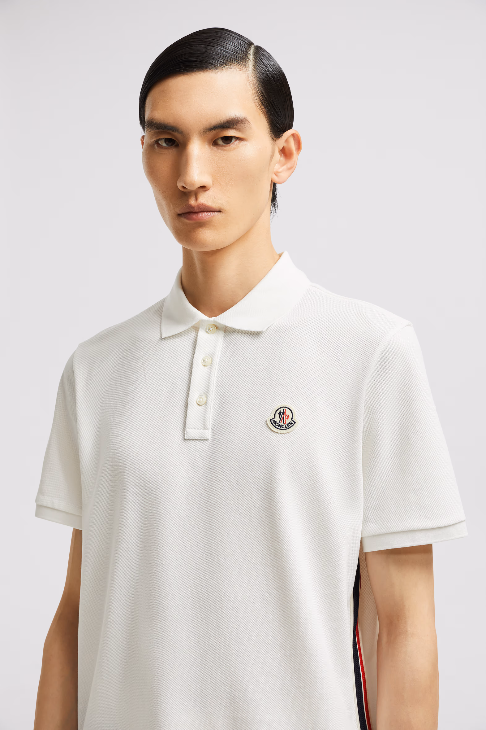 Striped Accent Cotton Piquet Polo Shirt Men White Moncler 4